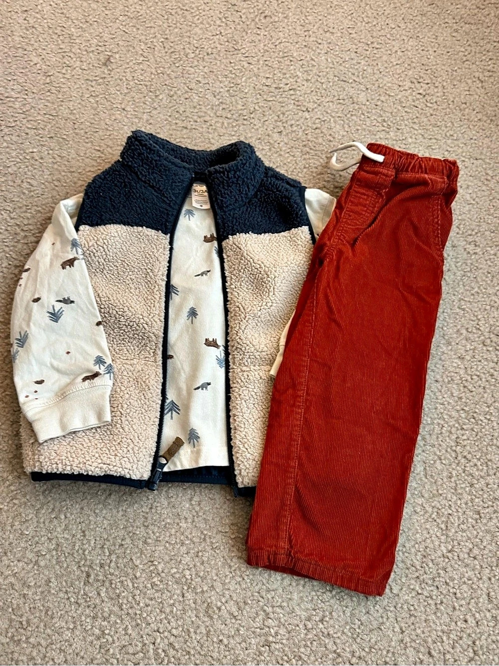 Carter's 3-Piece Faux-Sherpa Vest, T-Shirt & Corduroy Pants Set Girls 3T